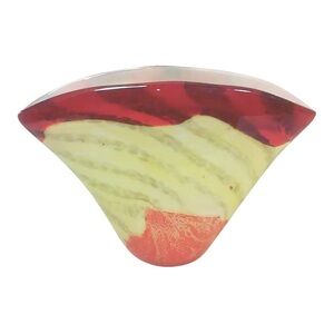 Vintage Murano Art Glass Fan Vase Red Yellow Gold Cased Glass Italy